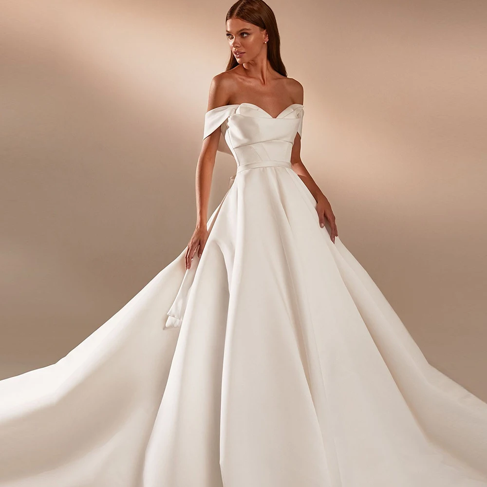 Satin Bridal Dresses 2022 Off The Shoulder Sweetheart Sleeveless Wedding Gowns Simple A-Line Pleat Floor-Length Свадебное платье
Satin Bridal Dresses 2022 Off The Shoulder Sweetheart Sleeveless Wedding Gowns Simple A-Line Pleat Floor-Length Свадебное платье