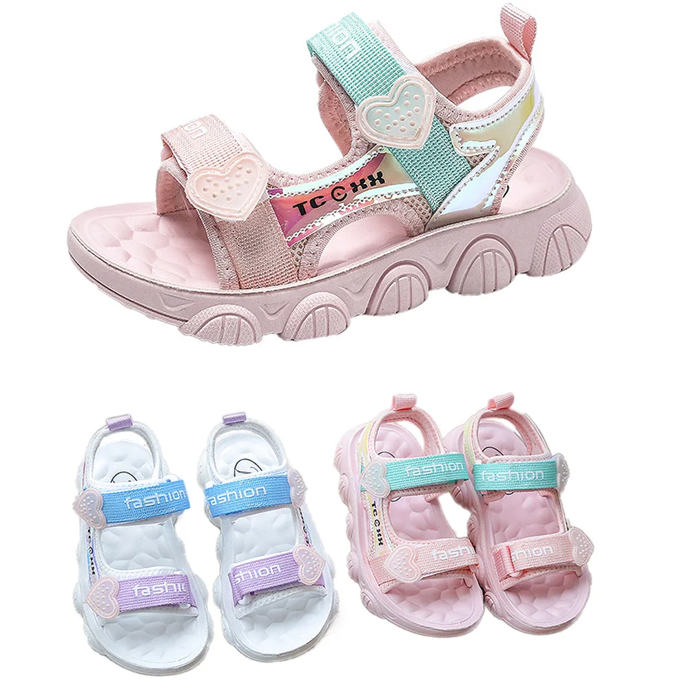 

Summer 4-12y Children's Shoes Girls Breathable Anti-Slippery Flat Heels Hook Loop Sport Sandal Fashion Girl Beach Sandals