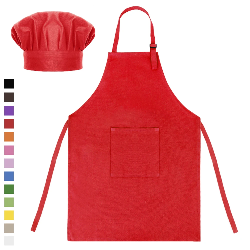 Cotton Canvas Kids Apron with Chef Hat Set 2Pcs/Set Cooking Kitchen Baking Food Service Size S-XXL Age 2-15 Years Old
Cotton Canvas Kids Apron with Chef Hat Set 2Pcs/Set Cooking Kitchen Baking Food Service Size S-XXL Age 2-15 Years Old