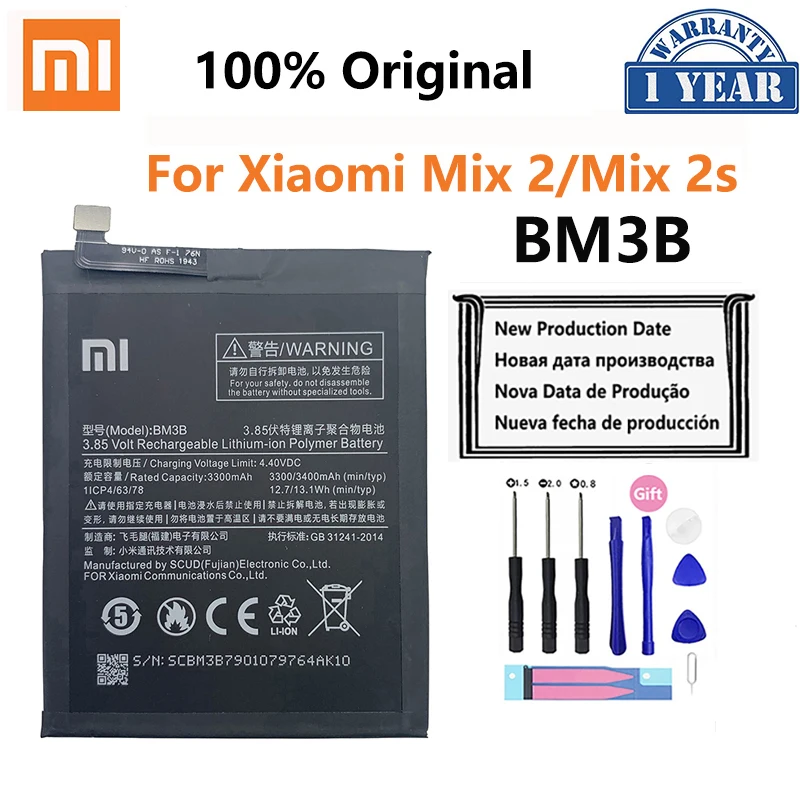 

Original Xiao Mi Original Replacement Battery BM3B For Xiaomi MIX 2 2S MIX2 S 3400mAh High Capacity Phone Batteries Free Tools