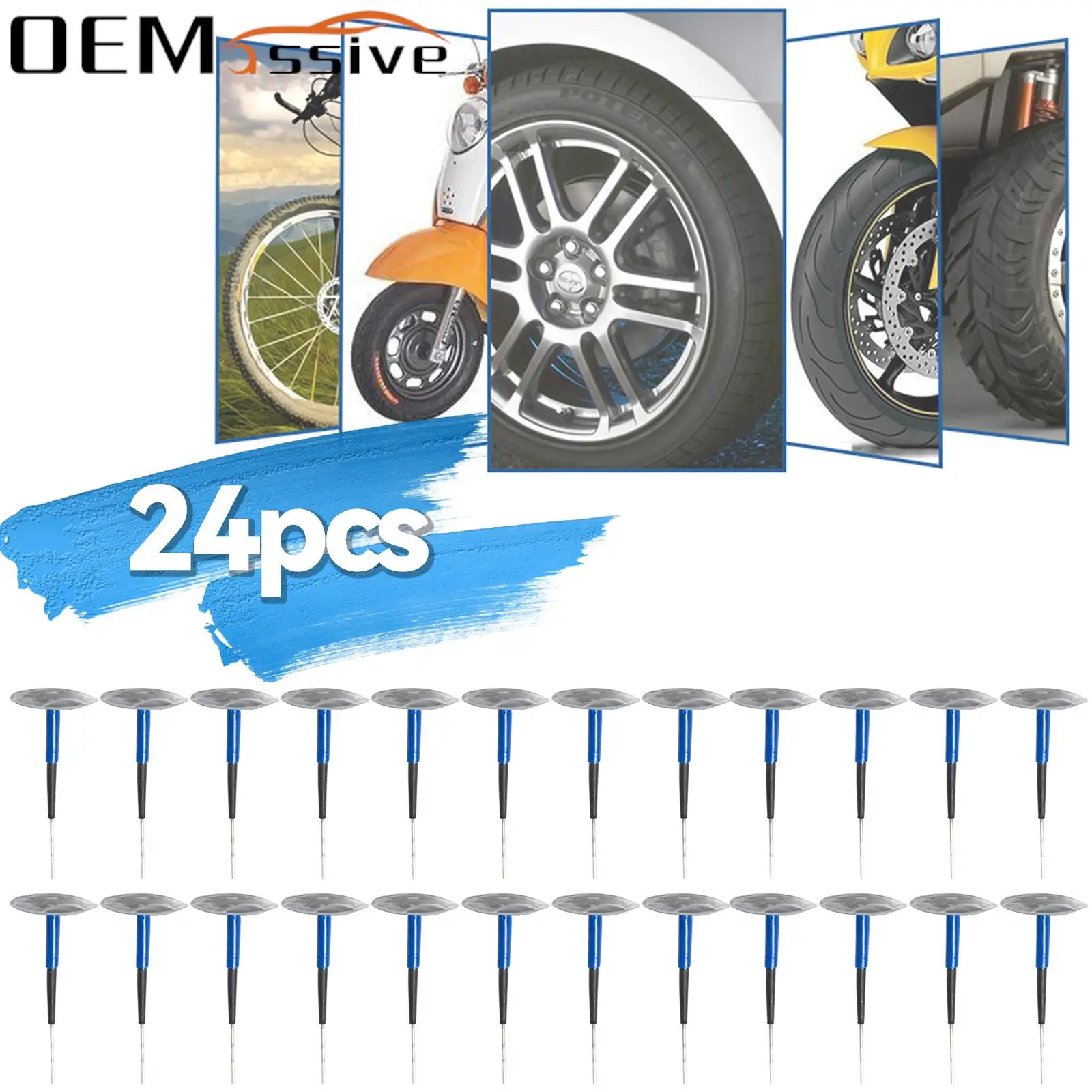 24pcs 4mm Pneumatic Mushroom Nail Film Auto Car Truck Tyre Cold Patch Film Stitching Machine Tire Wheel Repair Kit Integral Plug
24pcs 4mm Pneumatic Mushroom Nail Film Auto Car Truck Tyre Cold Patch Film Stitching Machine Tire Wheel Repair Kit Integral Plug