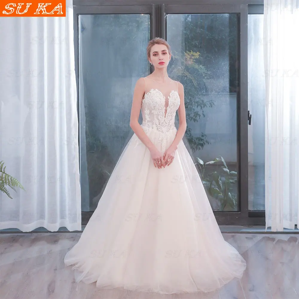 Minimalist Style White Lace Applique Tulle See-through Sexy Backless Floor-length Wedding Dress Factory Custom Vestidos De Novia
Minimalist Style White Lace Applique Tulle See-through Sexy Backless Floor-length Wedding Dress Factory Custom Vestidos De Novia