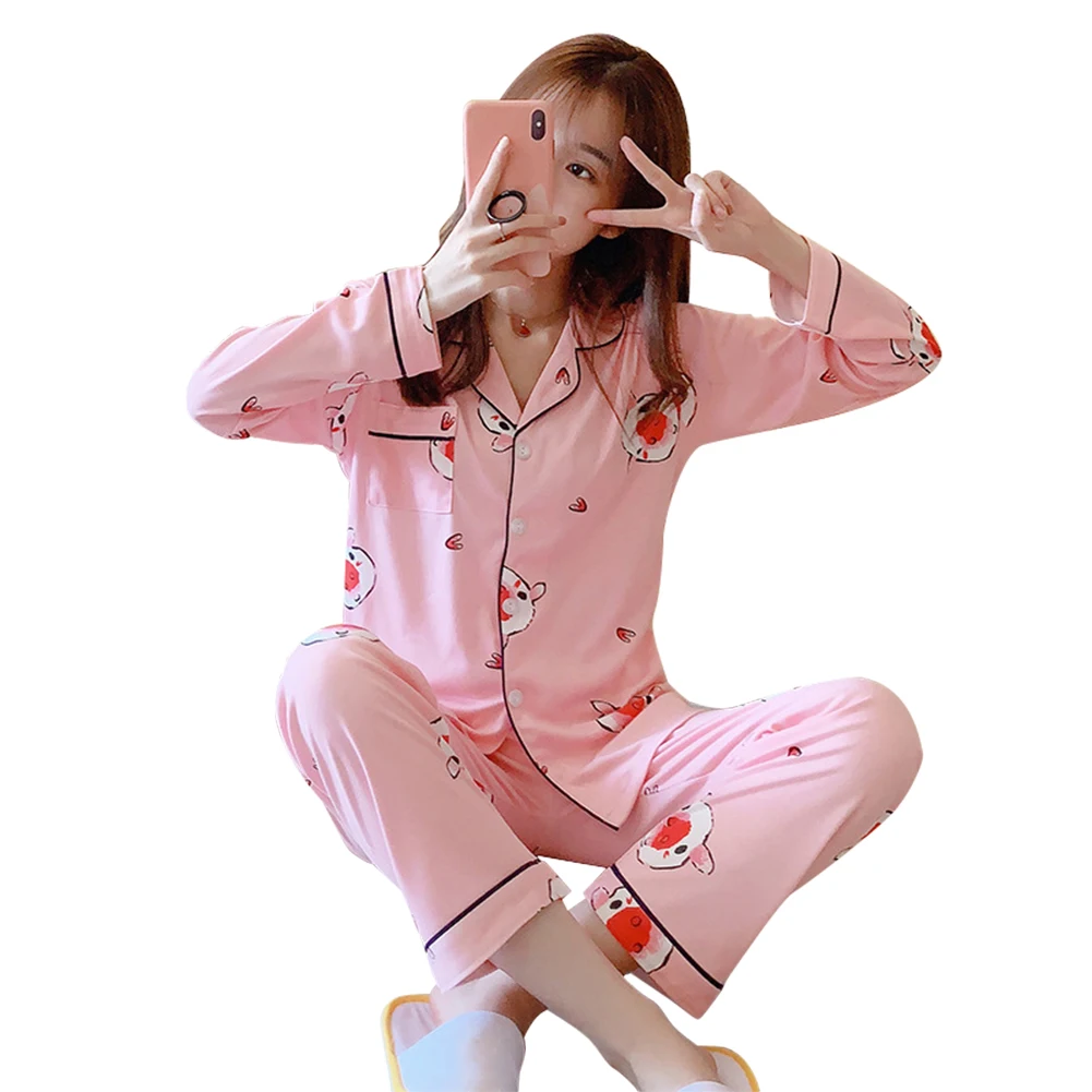 2pcs Spring and Autumn New Pajamas Long-sleeved Female Korean Version of the Lapel Ladies Casual Cute Home Service Suit
2pcs Spring and Autumn New Pajamas Long-sleeved Female Korean Version of the Lapel Ladies Casual Cute Home Service Suit