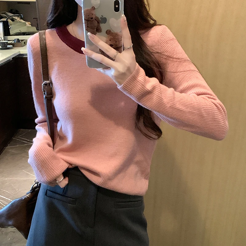 2023 New Autumn Winter Knitted T-shirt Women Casual O-neck Patchwork Long Sleeve Slim Tee Shirts Woman Casual Knitting Tops
2023 New Autumn Winter Knitted T-shirt Women Casual O-neck Patchwork Long Sleeve Slim Tee Shirts Woman Casual Knitting Tops