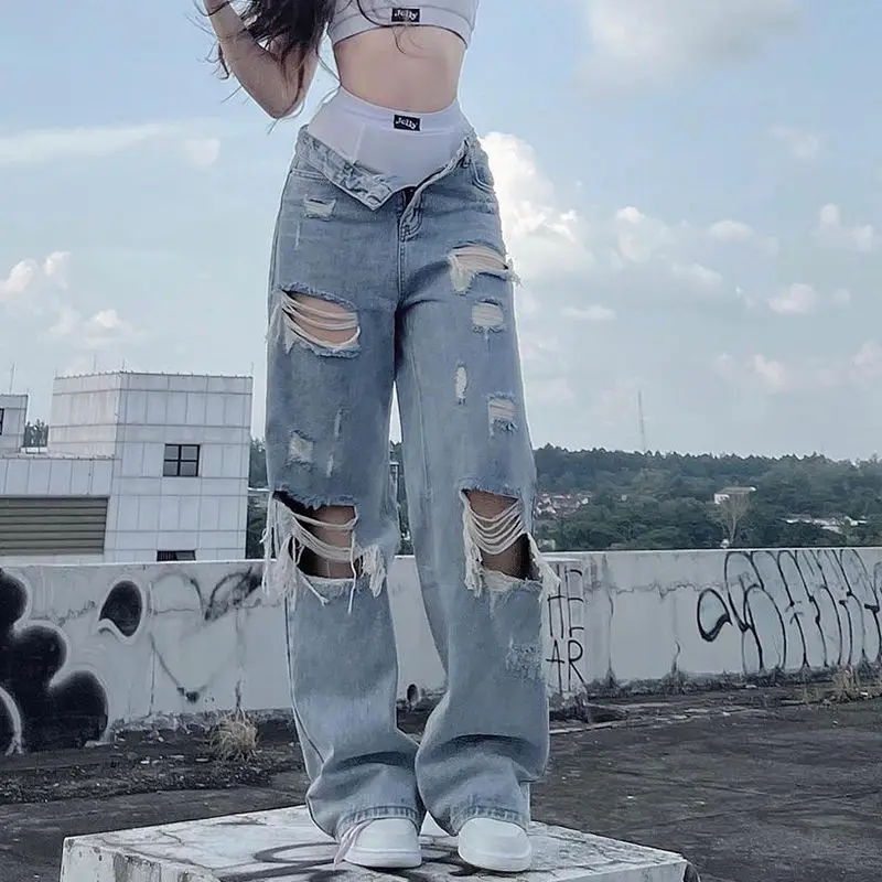 Summer High Street Cargo Pants Streetwear Straight Pants Ladies Ripped Jeans Mid Waist Loose Wide Leg Pants Ladies Jeans
Summer High Street Cargo Pants Streetwear Straight Pants Ladies Ripped Jeans Mid Waist Loose Wide Leg Pants Ladies Jeans