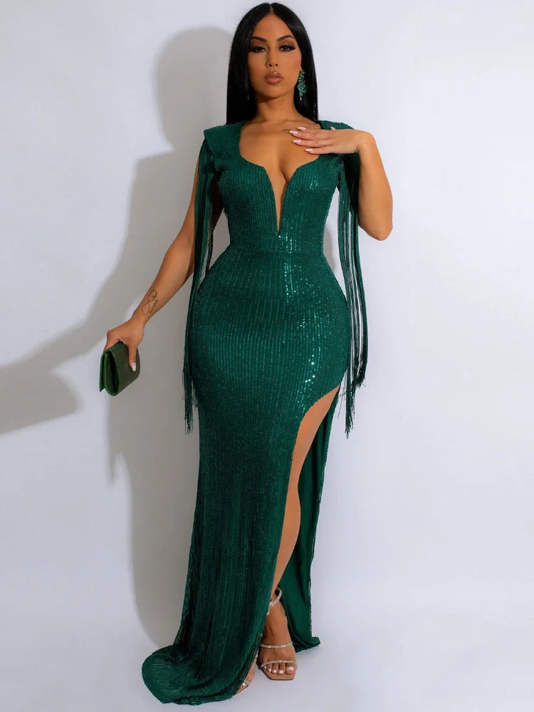 Женское вечернее платье с блестками KEXU, элегантное облегающее длинное платье макси с открытой спиной и кисточками, с высоким разрезом, для ночного клуба
Женское вечернее платье с блестками KEXU, элегантное облегающее длинное платье макси с открытой спиной и кисточками, с высоким разрезом, для ночного клуба