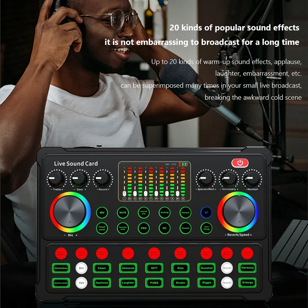 

Live Sound Card DJ Audio Sound Mixer Voice Changer Podcast Equipment Microphone Audio Mixer Live Streaming Game Singing Record