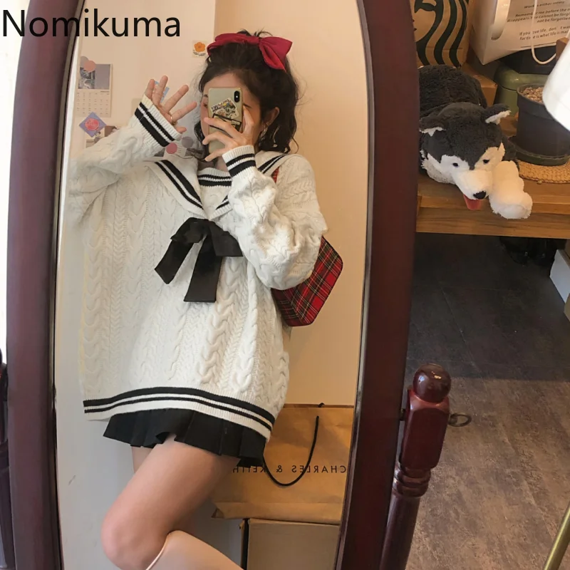 Nomikuma Pull Femme Hiver 2022 Turn Down Collar Bowknot Contrast Color Loose Pullover Women Preppy Sweet Fashion Vetement Femme
Nomikuma Pull Femme Hiver 2022 Turn Down Collar Bowknot Contrast Color Loose Pullover Women Preppy Sweet Fashion Vetement Femme