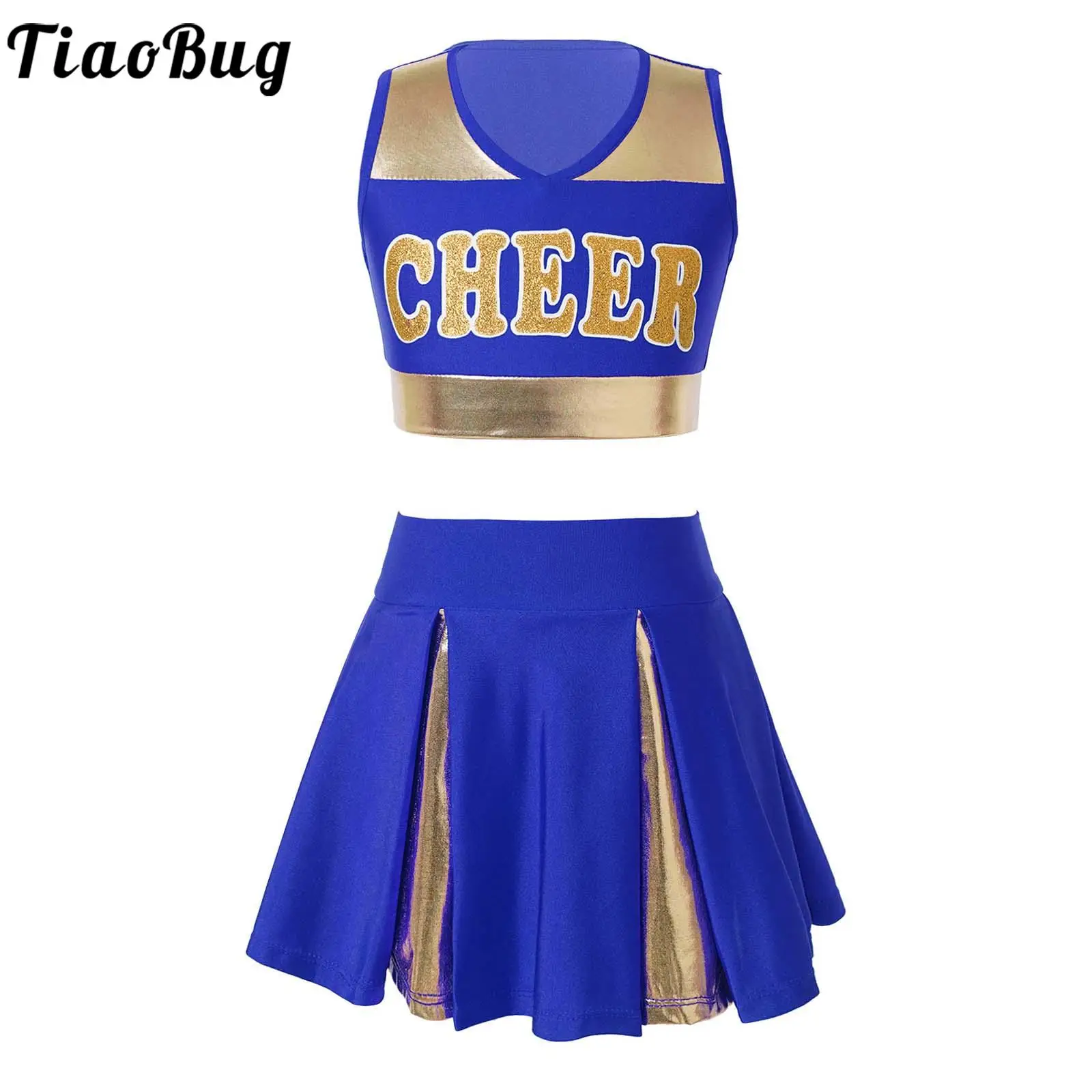 Kids Girls 2Pcs Cheerleading Dance Outfit Sleeveless V Neck Letter Print Vest Crop Tops Pleated Skirt Sets for Team Performance
Kids Girls 2Pcs Cheerleading Dance Outfit Sleeveless V Neck Letter Print Vest Crop Tops Pleated Skirt Sets for Team Performance