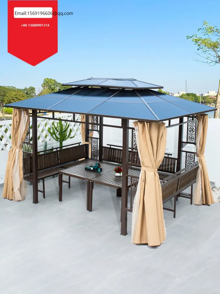

Pavilion outdoor courtyard terrace four awning New Chinese small leisure garden anticorrosive wooden tables and chairs