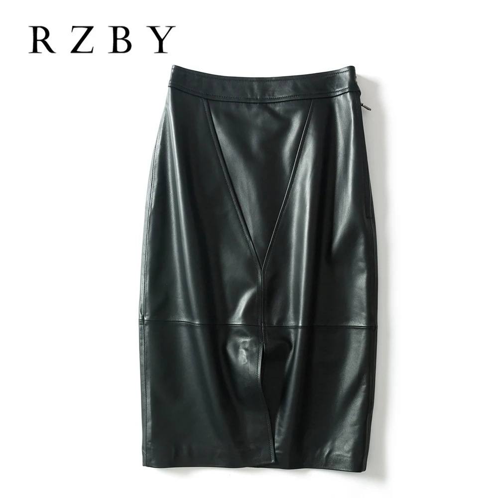 

Роскошная женская юбка из овчины с высокой талией, отделка из натуральной кожи, женская тонкая мягкая юбка, офисная юбка, модная женская юбка RZBY2320
