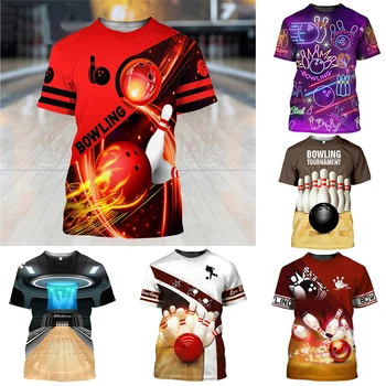 Fashion Bowling Printed T Shirt For Men Outdoor Sports Tees Unisex Casual O-neck Short Sleeve Y2k Hip Hop Harajuku Oversized Top