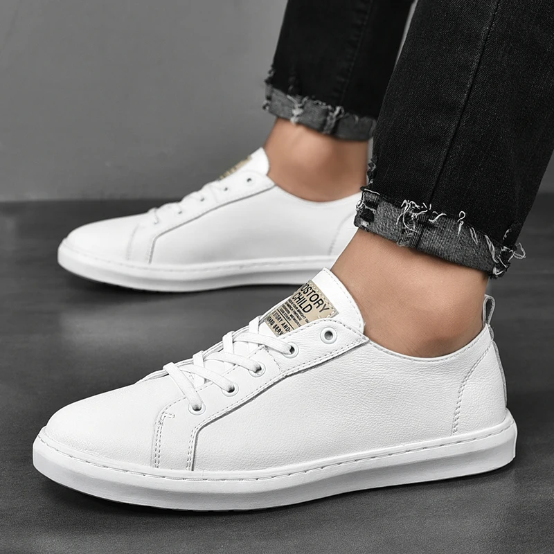 

Fashion Men shoes lace up oxfords 2022 Newest Outdoor Handmade Genuine Leather Casual white Shoes men Soft Flats man sneakers
