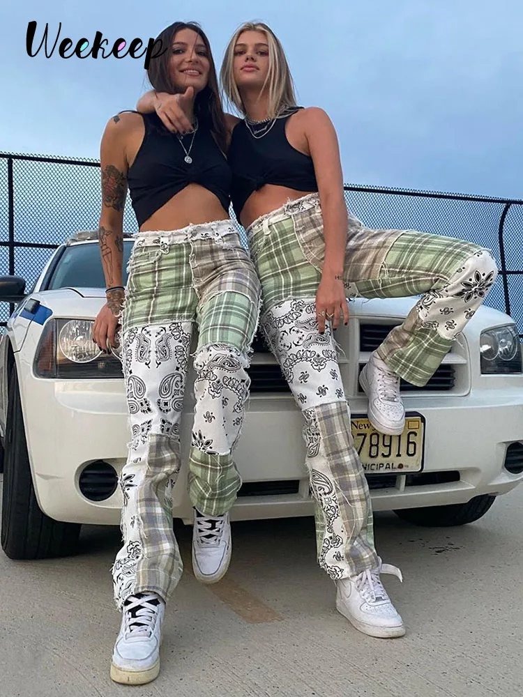 Weekeep Summer Chic Jeans Fashion Patchwork Vintage Print High Waist Straight Denim Trousers Y2k Aesthetic Women's Pants Casual
Weekeep Summer Chic Jeans Fashion Patchwork Vintage Print High Waist Straight Denim Trousers Y2k Aesthetic Women's Pants Casual
