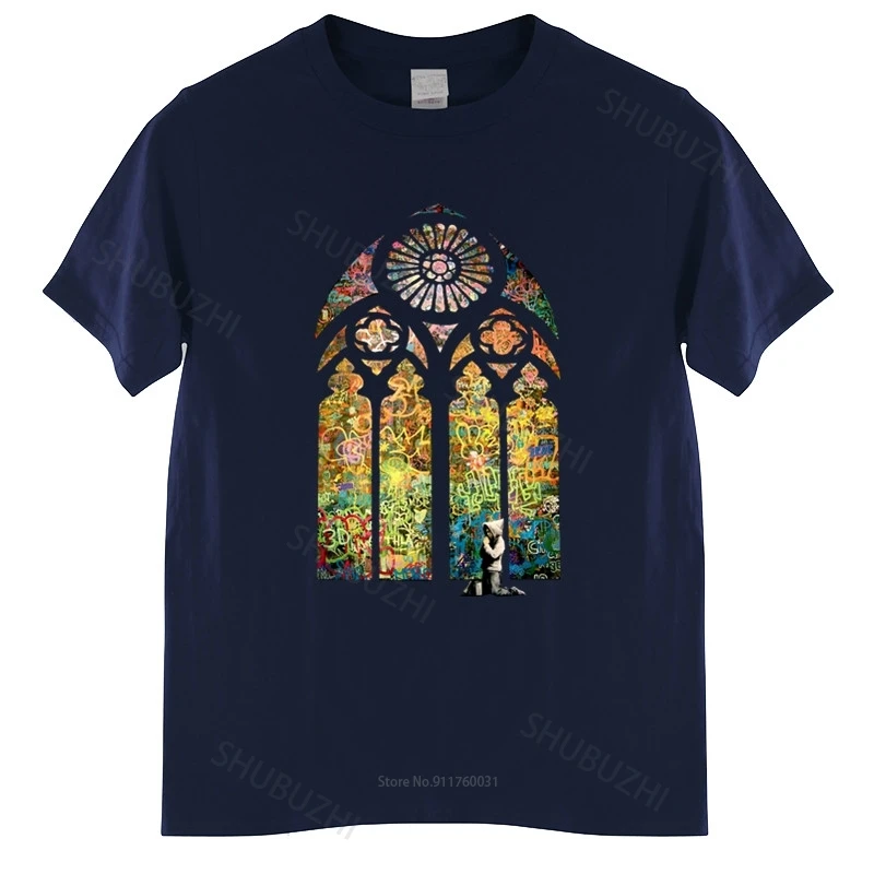Cotton Tshirt Men Crew Neck Tops Banksy Stained Glass Window Mens T Shirt graffiti art urban art Bigger Size Homme Black T-shirt
Cotton Tshirt Men Crew Neck Tops Banksy Stained Glass Window Mens T Shirt graffiti art urban art Bigger Size Homme Black T-shirt