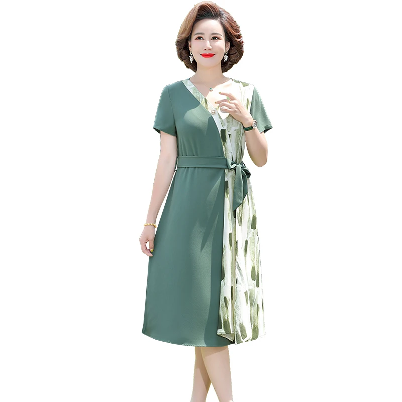 Elegant Patchwork Short Sleeve A-line Knee-length Dress for Women Causal v neck Summer Dress Female Holiday Party Dress
Elegant Patchwork Short Sleeve A-line Knee-length Dress for Women Causal v neck Summer Dress Female Holiday Party Dress