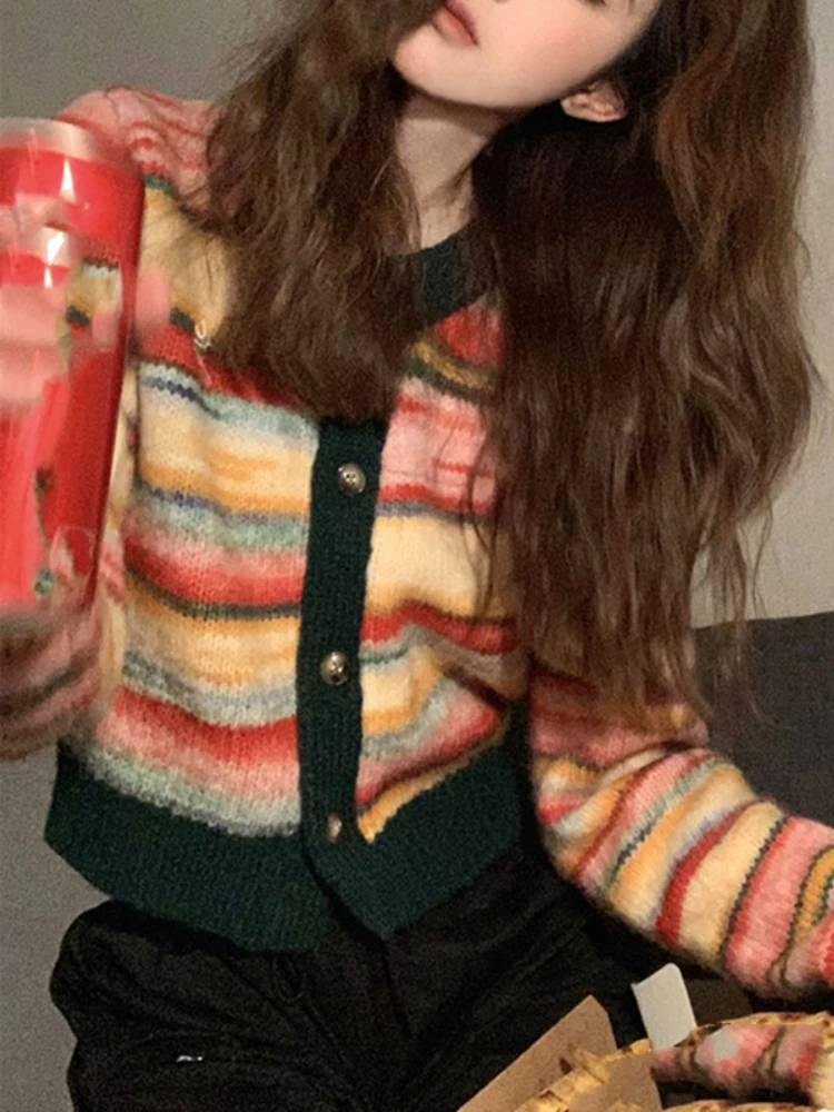 Cardigan for Womens Clothing Striped Top Knitwears Women's Sweater Autumn Winter Vintage Versatile Short Sweater Cardigan Coat
Cardigan for Womens Clothing Striped Top Knitwears Women's Sweater Autumn Winter Vintage Versatile Short Sweater Cardigan Coat