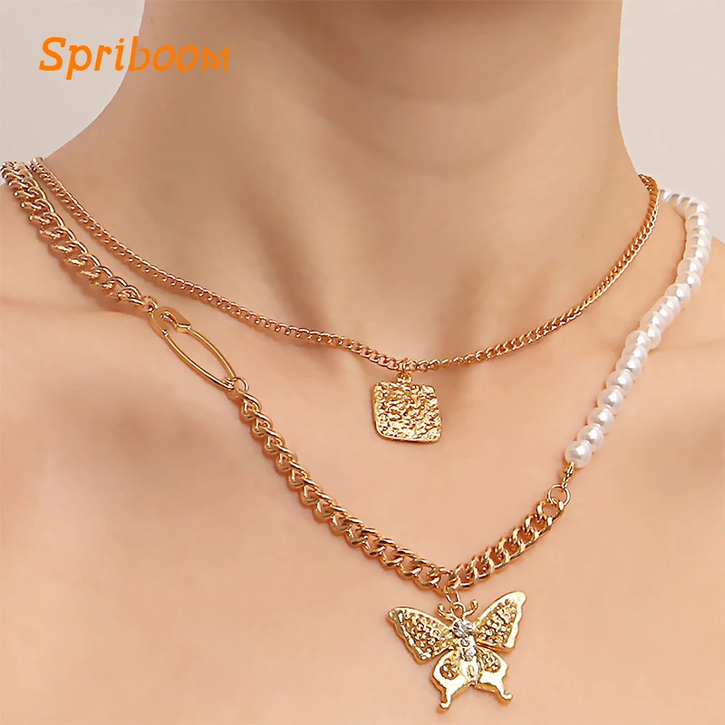 2 Layered Punk Butterfly Pearl Necklaces Boho Rhinestone Irregular Gold Leaves Pendant Necklace Splicing Chian Jewelry for Women
2 Layered Punk Butterfly Pearl Necklaces Boho Rhinestone Irregular Gold Leaves Pendant Necklace Splicing Chian Jewelry for Women
