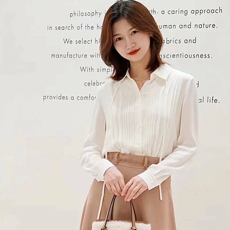 22 Mumi Heavy Silk Top Women's Lace-up Pleated Long-sleeved Mulberry Silk Shirt 2022 Women's Spring And Autumn
22 Mumi Heavy Silk Top Women's Lace-up Pleated Long-sleeved Mulberry Silk Shirt 2022 Women's Spring And Autumn