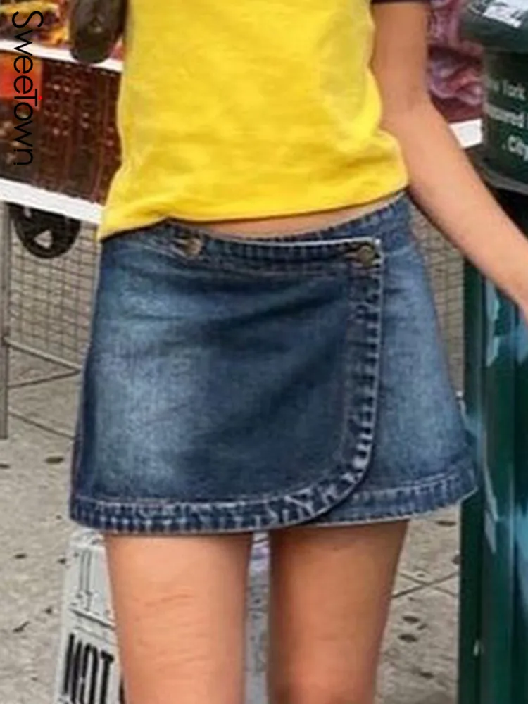 Sweetown Irregular Denim Mini Skirt Y2K Fashion Low Waist Cute Vacation Outfits Summer 2022 Casual Womens Streetwear Bottoms
Sweetown Irregular Denim Mini Skirt Y2K Fashion Low Waist Cute Vacation Outfits Summer 2022 Casual Womens Streetwear Bottoms
