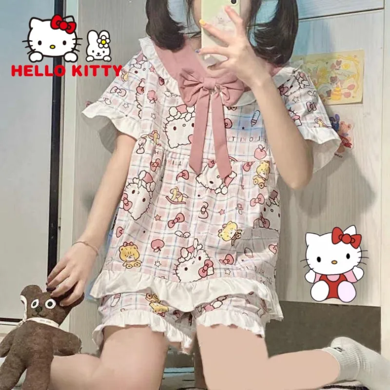 Kawaii Hello Kitty Japanese Cotton Pajama Set Summer Casual Loose Cartoon Housewear Anime Print Short Sleeve Shorts Child Gift
Kawaii Hello Kitty Japanese Cotton Pajama Set Summer Casual Loose Cartoon Housewear Anime Print Short Sleeve Shorts Child Gift