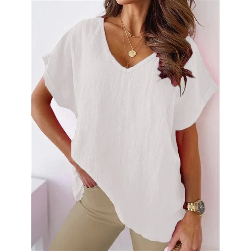 White Casual Women's Blouse Summer Short Sleeve Solid Fashion Woman Blouses 2022 V-Neck Linen Blouses and Shirts Top Female New
White Casual Women's Blouse Summer Short Sleeve Solid Fashion Woman Blouses 2022 V-Neck Linen Blouses and Shirts Top Female New