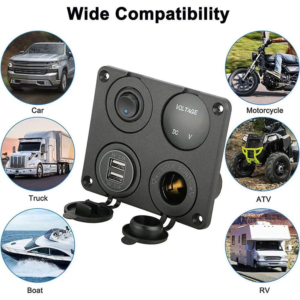 

4 In 1 Car Charger Socket Panel Yacht Modified Dual Usb Charger Cigarette Lighter Voltmeter Switch For Marine Boat