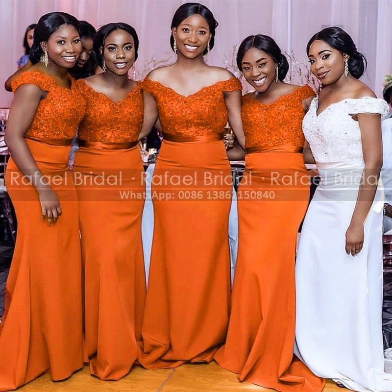 Luxury Beads Bridesmaid Dresses Orange Appliques Long Mermaid Off Shoulder Plus Size Girls Prom Dress Maid Of Honor
Luxury Beads Bridesmaid Dresses Orange Appliques Long Mermaid Off Shoulder Plus Size Girls Prom Dress Maid Of Honor
