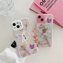 Sailor Moon Magic Stick Girls Transparent Shell Phone Case For iPhone 14 13 12 11 Pro Max Case Cute cartoon art Shockproof Cover