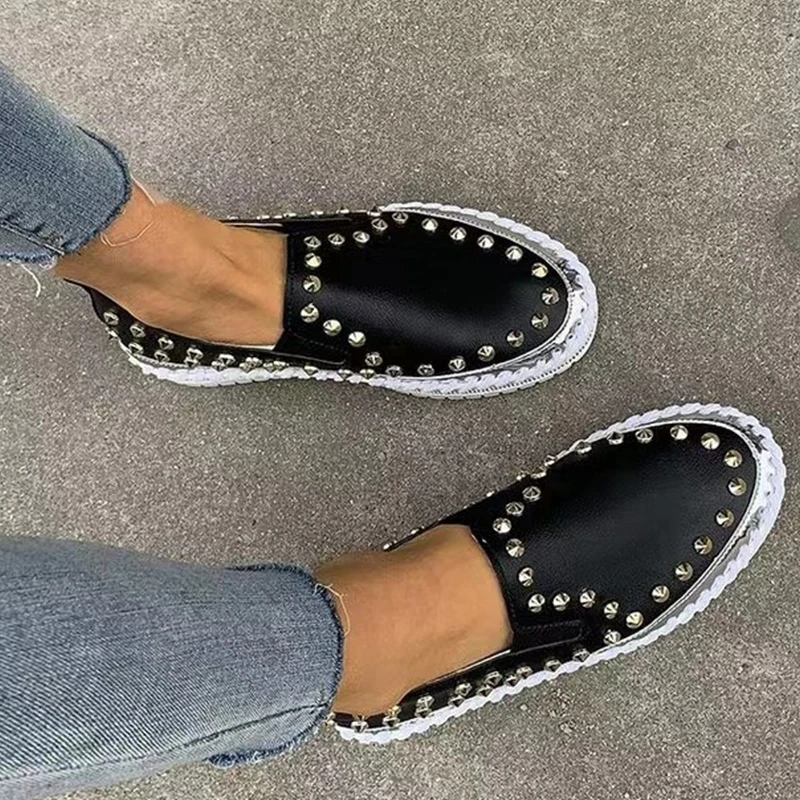 2022 Platform Flats Women Autumn New Black Shoes Women Loafers Slip on Boat Shoes Rivet Designer Casual Pu Leather Oxfords
2022 Platform Flats Women Autumn New Black Shoes Women Loafers Slip on Boat Shoes Rivet Designer Casual Pu Leather Oxfords