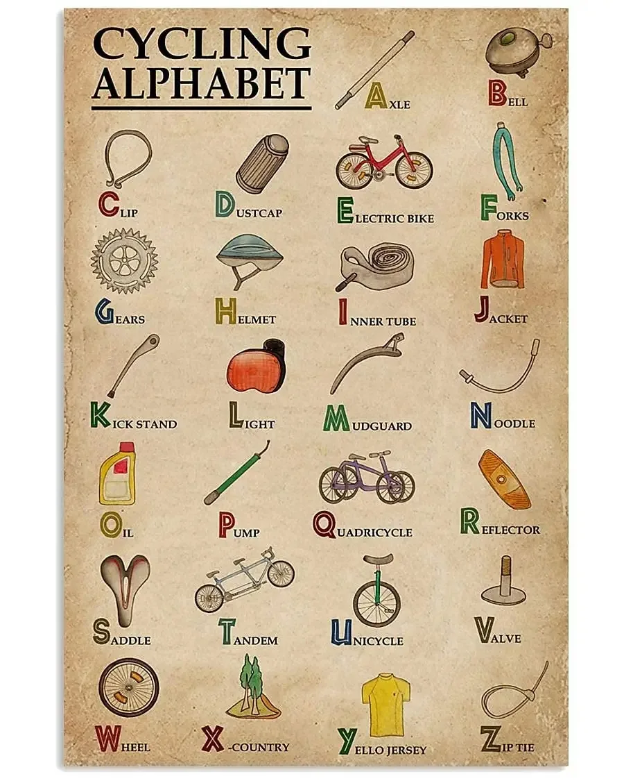 Cycling Alphabet Posters Wall Decor Metal Signs Cycling Knowledge Home Decor Popular Science Guide Room Decor Vintage Printing
Cycling Alphabet Posters Wall Decor Metal Signs Cycling Knowledge Home Decor Popular Science Guide Room Decor Vintage Printing
