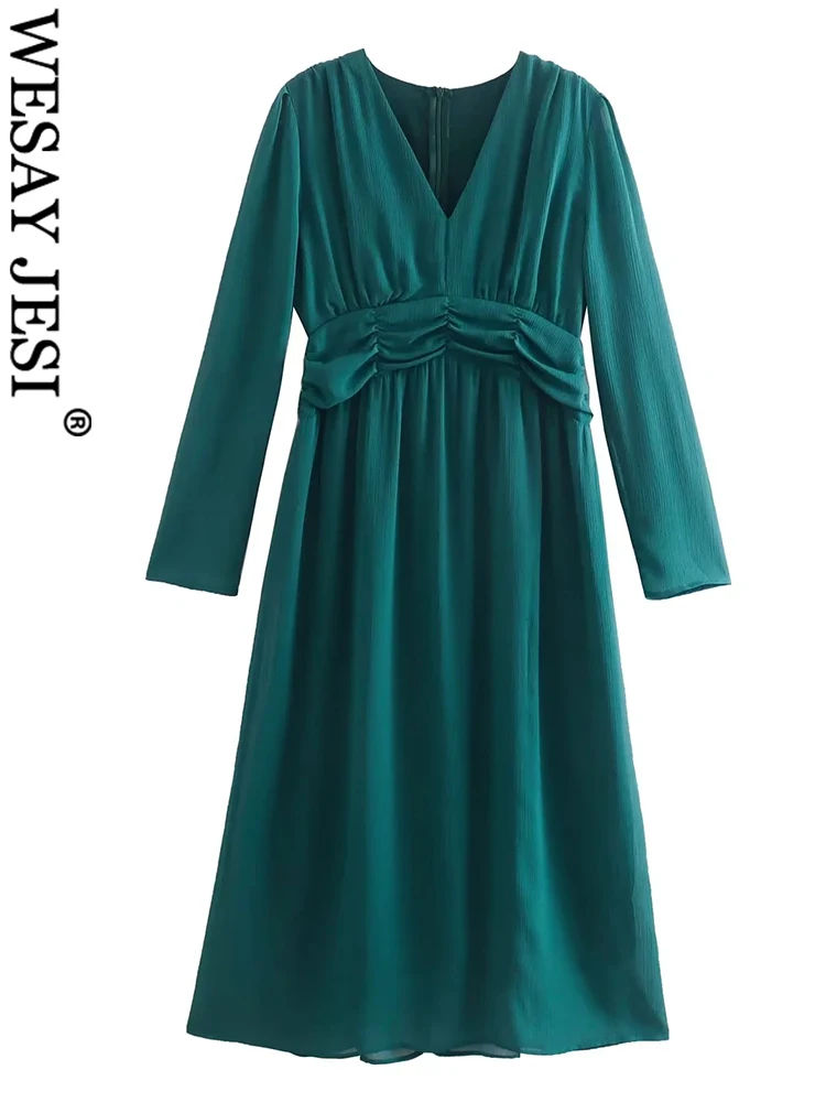 WESAY JESI Elegant And Chic Solid Color Dark Green Long-sleeved Dress V-neck Waist Pleated Smocked High-end Chiffon Dress Women
WESAY JESI Elegant And Chic Solid Color Dark Green Long-sleeved Dress V-neck Waist Pleated Smocked High-end Chiffon Dress Women