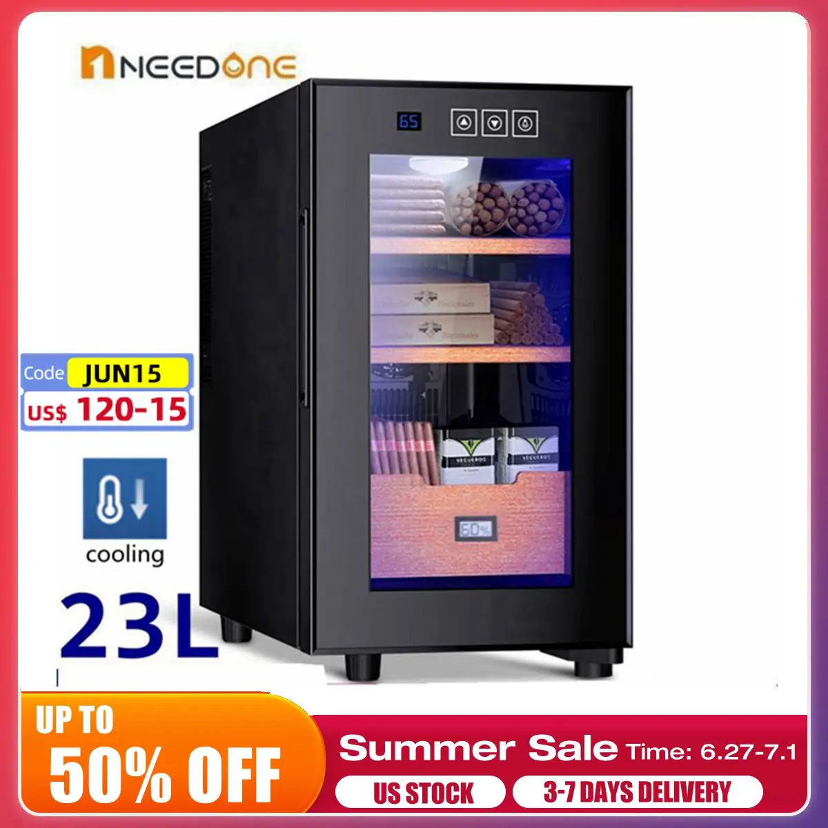 NEEDONE 23L Electric Cooler Humidor Cigar Cabinet Intelligent Control Temperature Cedar Wood Low Noise Cigar Wine Refrigerator
NEEDONE 23L Electric Cooler Humidor Cigar Cabinet Intelligent Control Temperature Cedar Wood Low Noise Cigar Wine Refrigerator