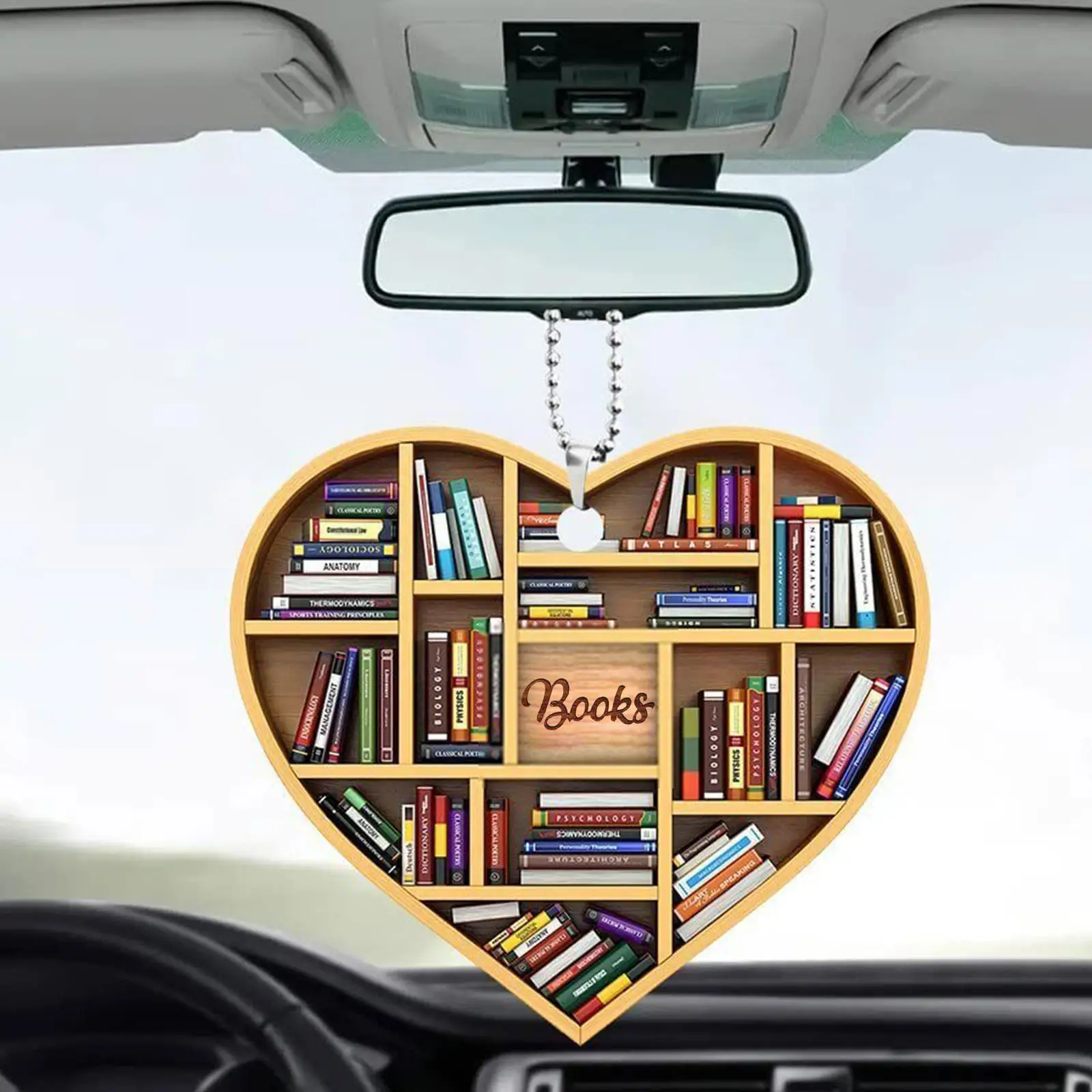 

Heart-shaped Bookshelf Car Rearview Mirror Decor Hanging Interior Car Pendant Ornaments Auto Acrylic Chris B3o6