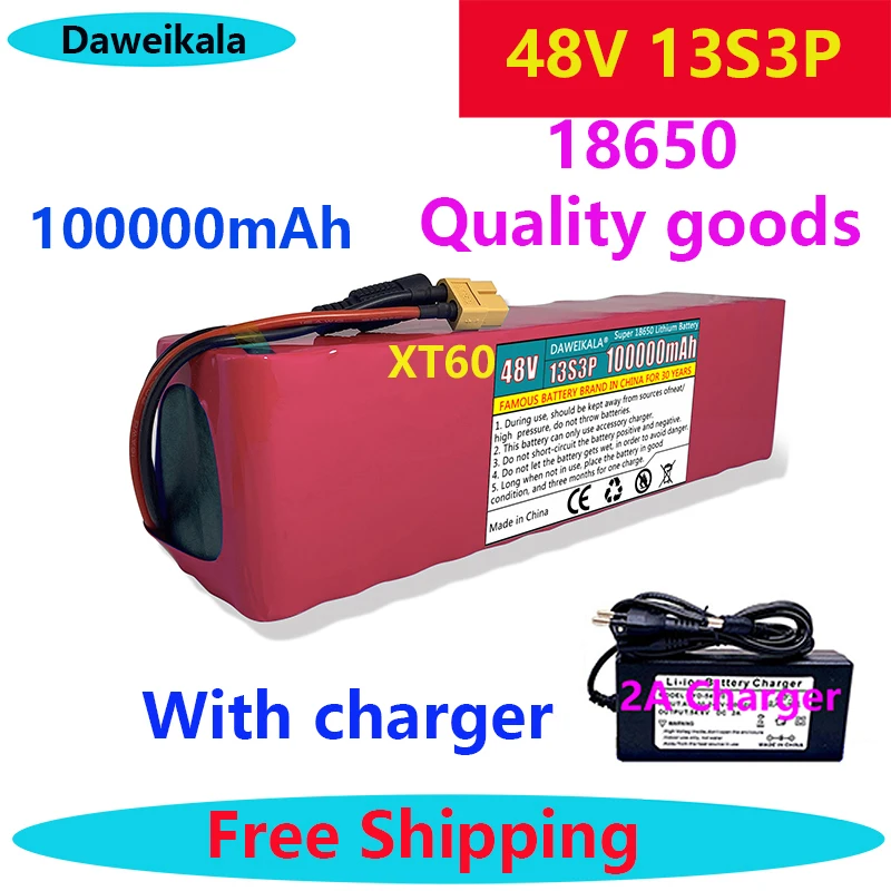 New 48V 100Ah 1000w 13S3P XT60 48V Lithium-ion Battery Pack 100000mah for 54.6v E-bike Electric Bicycle Scooter with BMS+charger
New 48V 100Ah 1000w 13S3P XT60 48V Lithium-ion Battery Pack 100000mah for 54.6v E-bike Electric Bicycle Scooter with BMS+charger