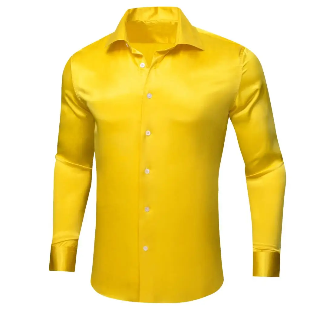 Designer Silk Shirts for Men Satin Long Sleeve Yellow Gold Solid Plain Slim Male Blouse Casual Formal Tops Streetwear Barry Wang
Designer Silk Shirts for Men Satin Long Sleeve Yellow Gold Solid Plain Slim Male Blouse Casual Formal Tops Streetwear Barry Wang