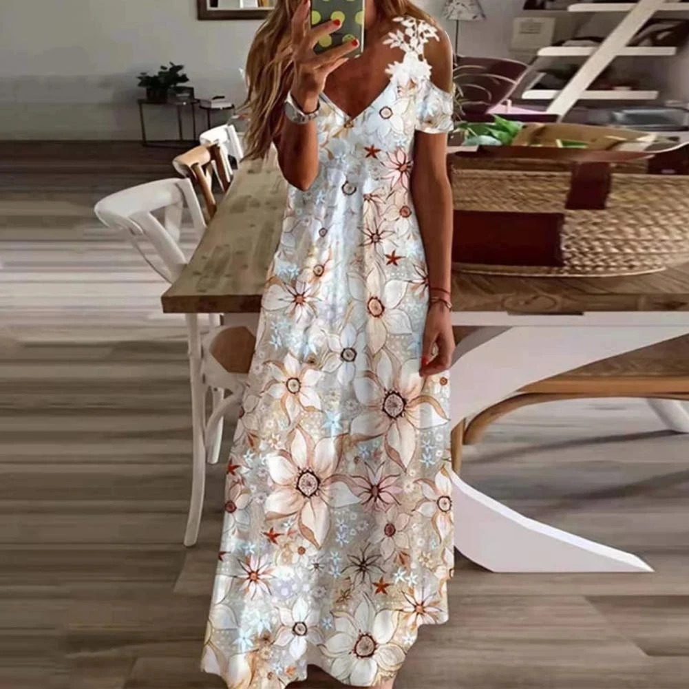Summer Lace Spaghetti Strap Maxi Dresses Women Bohemian Floral V-Neck Off Shoulder Long Dress Casual Beach Party Robe Vestidos
Summer Lace Spaghetti Strap Maxi Dresses Women Bohemian Floral V-Neck Off Shoulder Long Dress Casual Beach Party Robe Vestidos