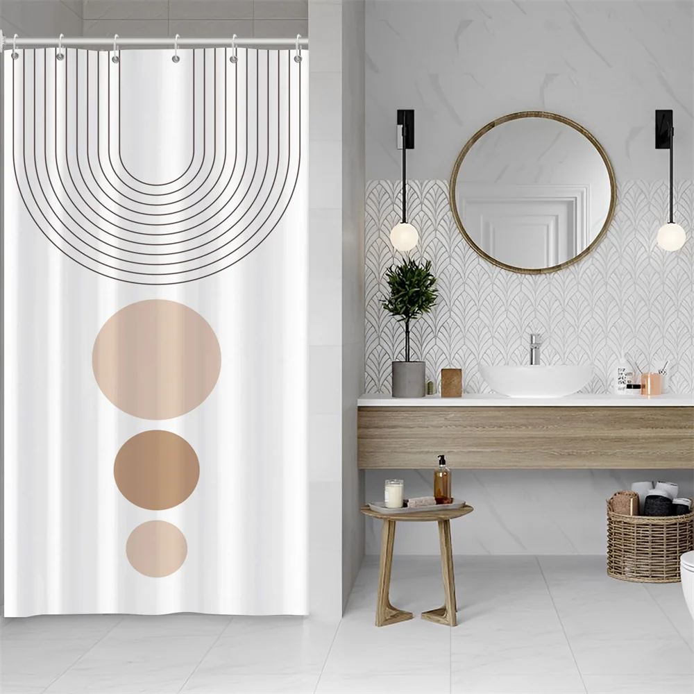 

Штора для душа 90x180 см в скандинавском стиле с абстрактным рисунком, водонепроницаемая Полиэстеровая Геометрическая полосатая дуга, круглая занавеска для ванной комнаты, декор для ванной комнаты