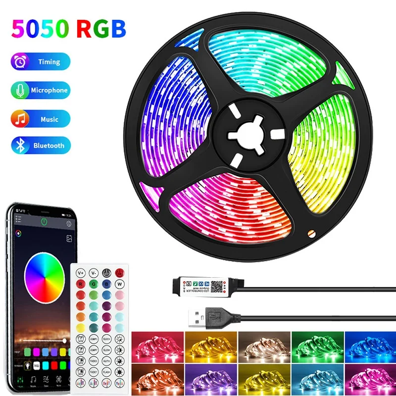 5050 LED Strip Light Infrared Bluetooth Control RGB Lamp for Living Room TV Background DC 5V Color Changing Luces Led Decoration
5050 LED Strip Light Infrared Bluetooth Control RGB Lamp for Living Room TV Background DC 5V Color Changing Luces Led Decoration