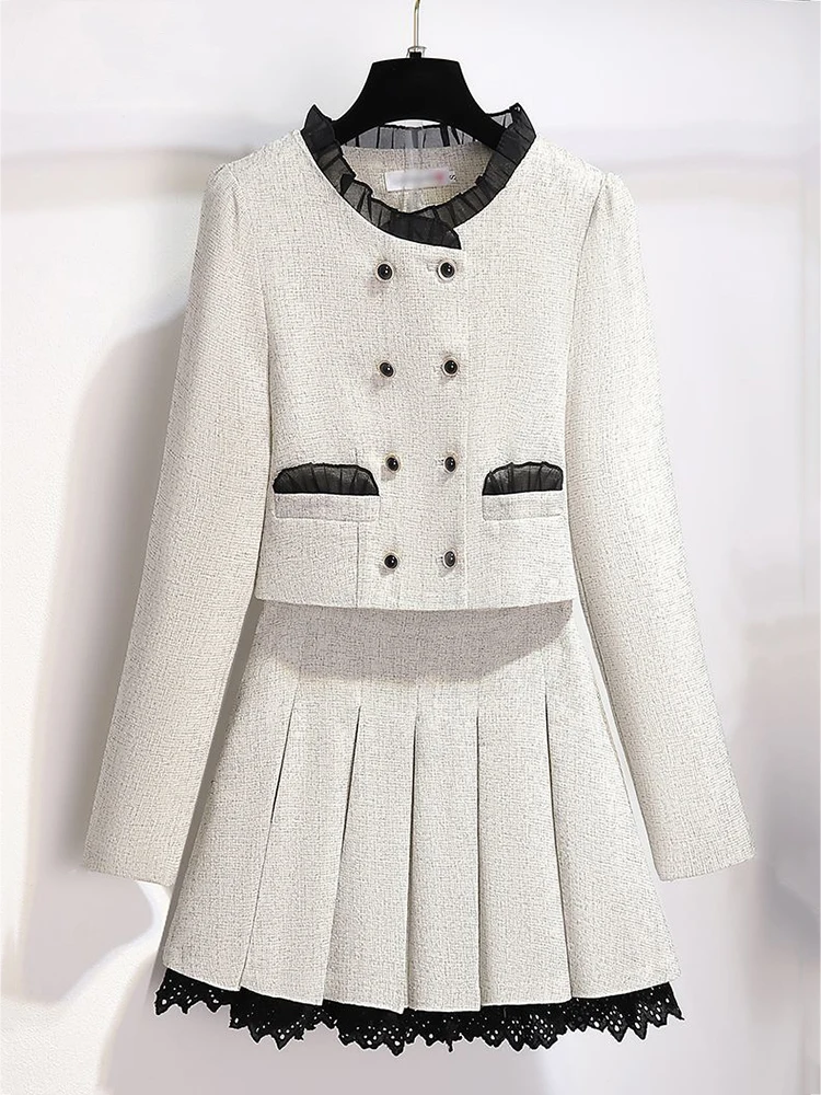 Small Fragrance Vintage Tweed Two Piece Set Women Crop Top Woolen Short Jacket Coat + Mini Skirts Sets Sweet 2 Piece Suits
Small Fragrance Vintage Tweed Two Piece Set Women Crop Top Woolen Short Jacket Coat + Mini Skirts Sets Sweet 2 Piece Suits