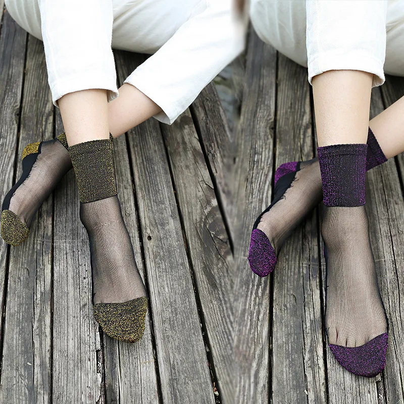 Summer Fashion Women Ultrathin Transparent Socks Glitter Crystal Glass Silk Socks Beautiful Lace Shiny Elastic Short Socks Meias
Summer Fashion Women Ultrathin Transparent Socks Glitter Crystal Glass Silk Socks Beautiful Lace Shiny Elastic Short Socks Meias