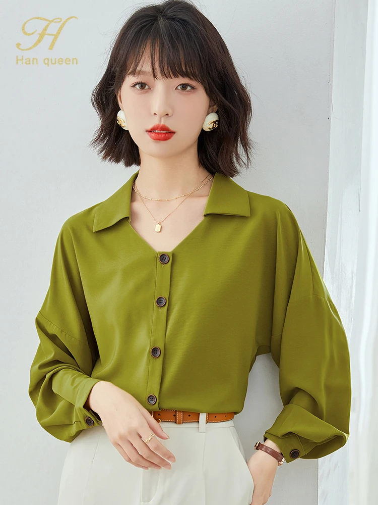 H Han Queen 2022 Autumn Office Lady Blusas Vintage Tops Simple Elegant Chiffon Blouse Women Korean Lantern Sleeve Casual Shirts
H Han Queen 2022 Autumn Office Lady Blusas Vintage Tops Simple Elegant Chiffon Blouse Women Korean Lantern Sleeve Casual Shirts