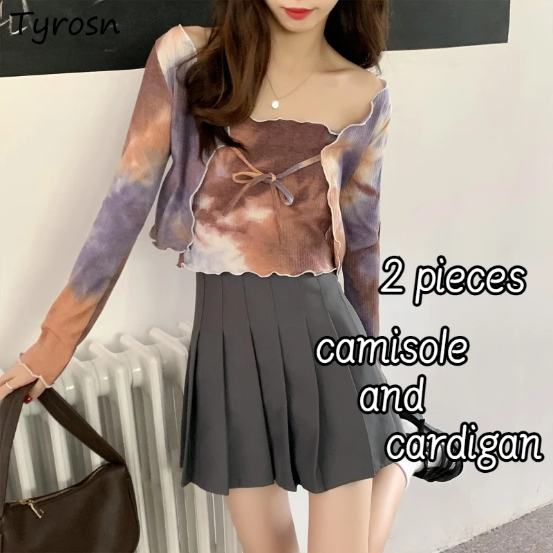 Tie Dye Camisole Sets Women 2 Pieces Slim Design Fashion Personality Ulzzang Hot Girls Elegant Daily Streetwear Casual Summer 
Tie Dye Camisole Sets Women 2 Pieces Slim Design Fashion Personality Ulzzang Hot Girls Elegant Daily Streetwear Casual Summer