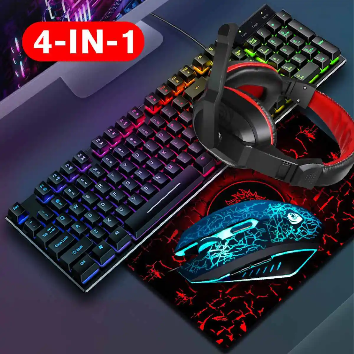 4-in-1 Gaming Keyboard Mouse Headset Set Mechanical Feel Game 104 Keys Keyboards 3200DPI Mice Headphone Combos for PC Gamer
4-in-1 Gaming Keyboard Mouse Headset Set Mechanical Feel Game 104 Keys Keyboards 3200DPI Mice Headphone Combos for PC Gamer
