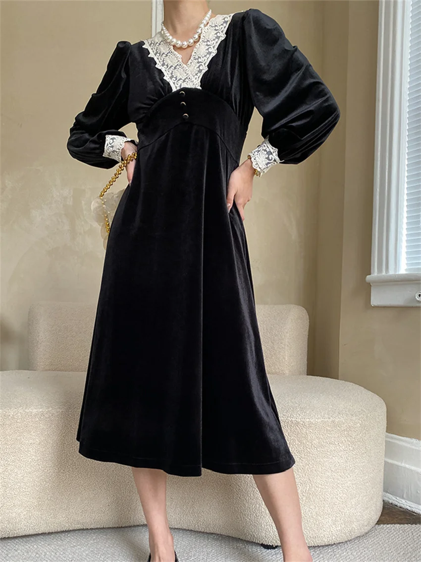 HziriP S-M Black Maxi Dress Women Patchwork Lace Spring 2023 Chic Office Lady Slim All Match Elegant Mujer Vintage High Waist
HziriP S-M Black Maxi Dress Women Patchwork Lace Spring 2023 Chic Office Lady Slim All Match Elegant Mujer Vintage High Waist
