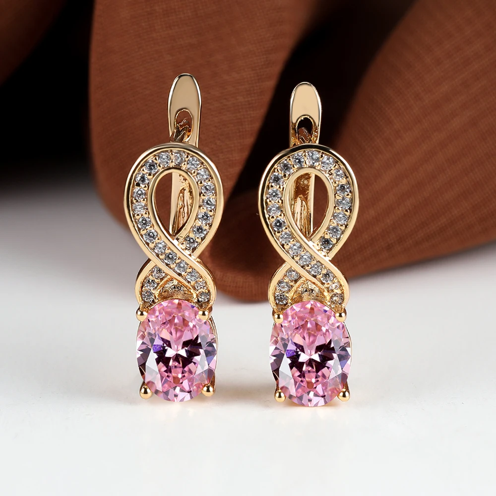 

Romantic Oval Cut Zircon Infinity Hoop Earrings 18K Gold Plated Ruby Emerald Birthstone Dangle Earrings Women Banquet Jewelry