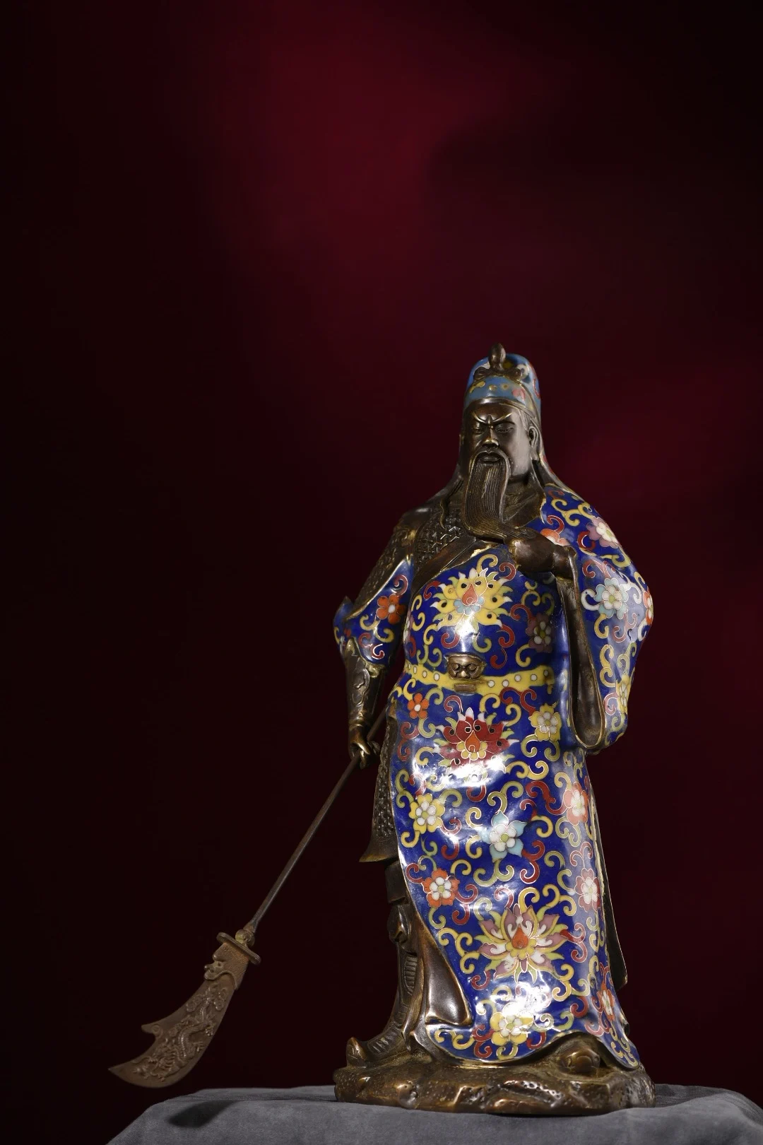 

16"Tibet Temple Collection Old Bronze Cloisonne Enamel Guan Yu Guandi Shengjun War God of wealth Worship Hall Town house