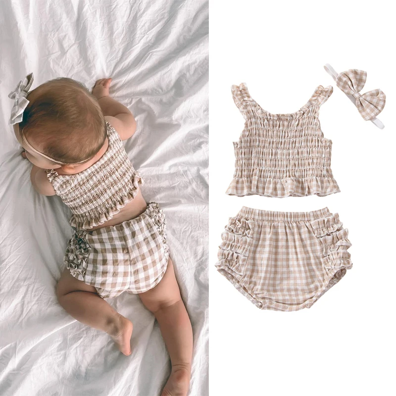 3pcs Summer Lovely Baby Girls Casual Clothes Sets Sleeveless Plaid Print Ruffles Vest Tops+Layered High Waist Shorts Outfits
3pcs Summer Lovely Baby Girls Casual Clothes Sets Sleeveless Plaid Print Ruffles Vest Tops+Layered High Waist Shorts Outfits