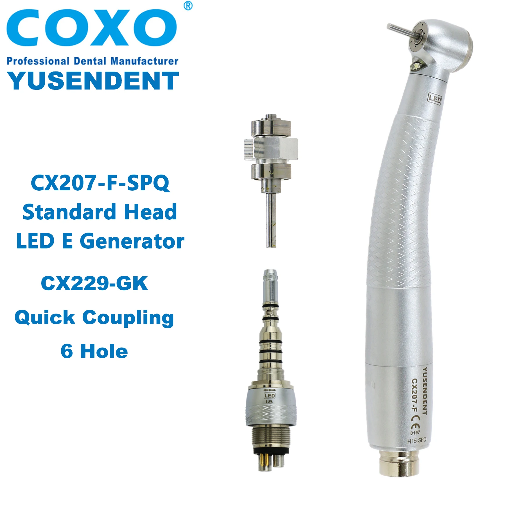 

COXO YUSENDENT Dental LED High Speed Fiber Optic Standard Head Handpiece Fit KAVO Coupler 6 Hole Coupling Rotor Cartridge