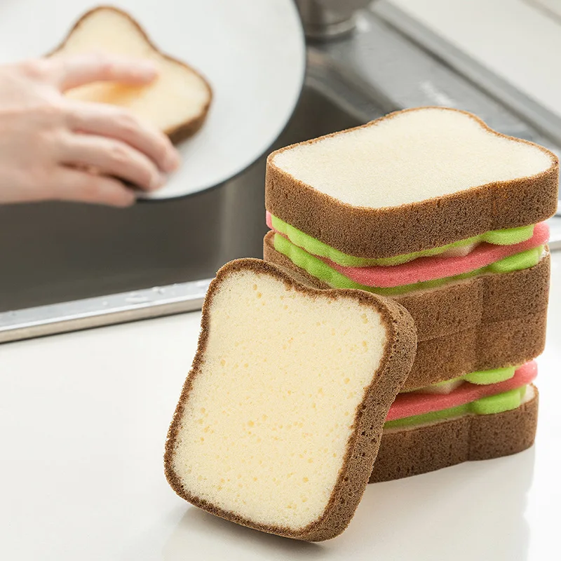 

Creative Dish-washing Sponges Toast Sandwich Shape Washable Scrubber Tools For Pots Dishes Kitchen Accessories Household